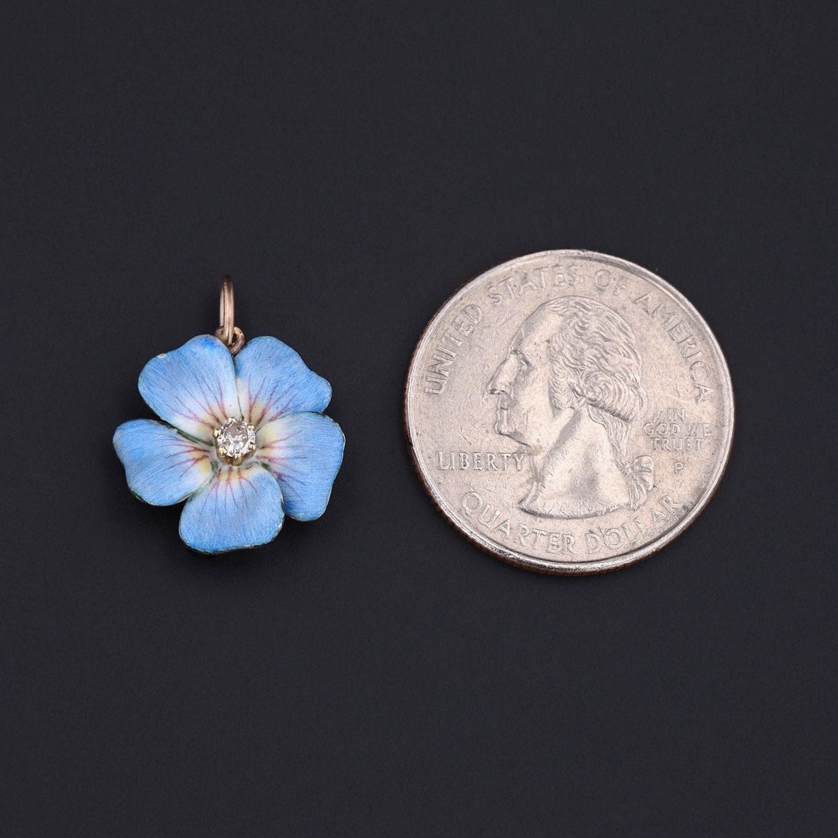 Flower Charm | 14k Gold Enamel &amp; Diamond Charm - Trademark Antiques