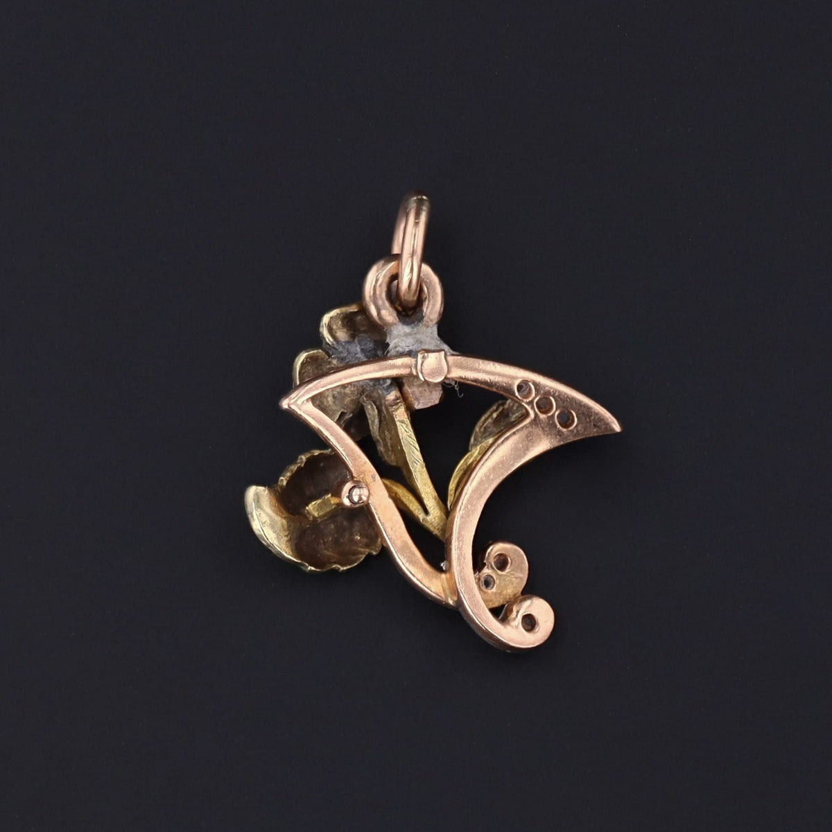 Flower Charm | 14k Gold Enamel &amp; Diamond Charm - Trademark Antiques