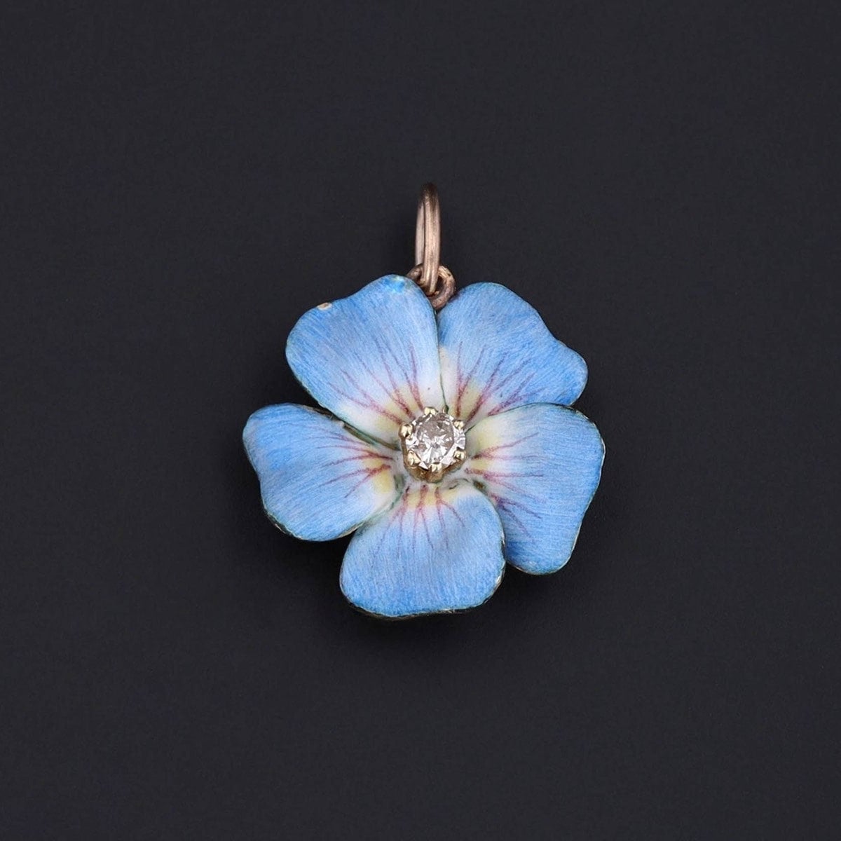 Flower Charm | 14k Gold Enamel & Diamond Charm - Trademark Antiques