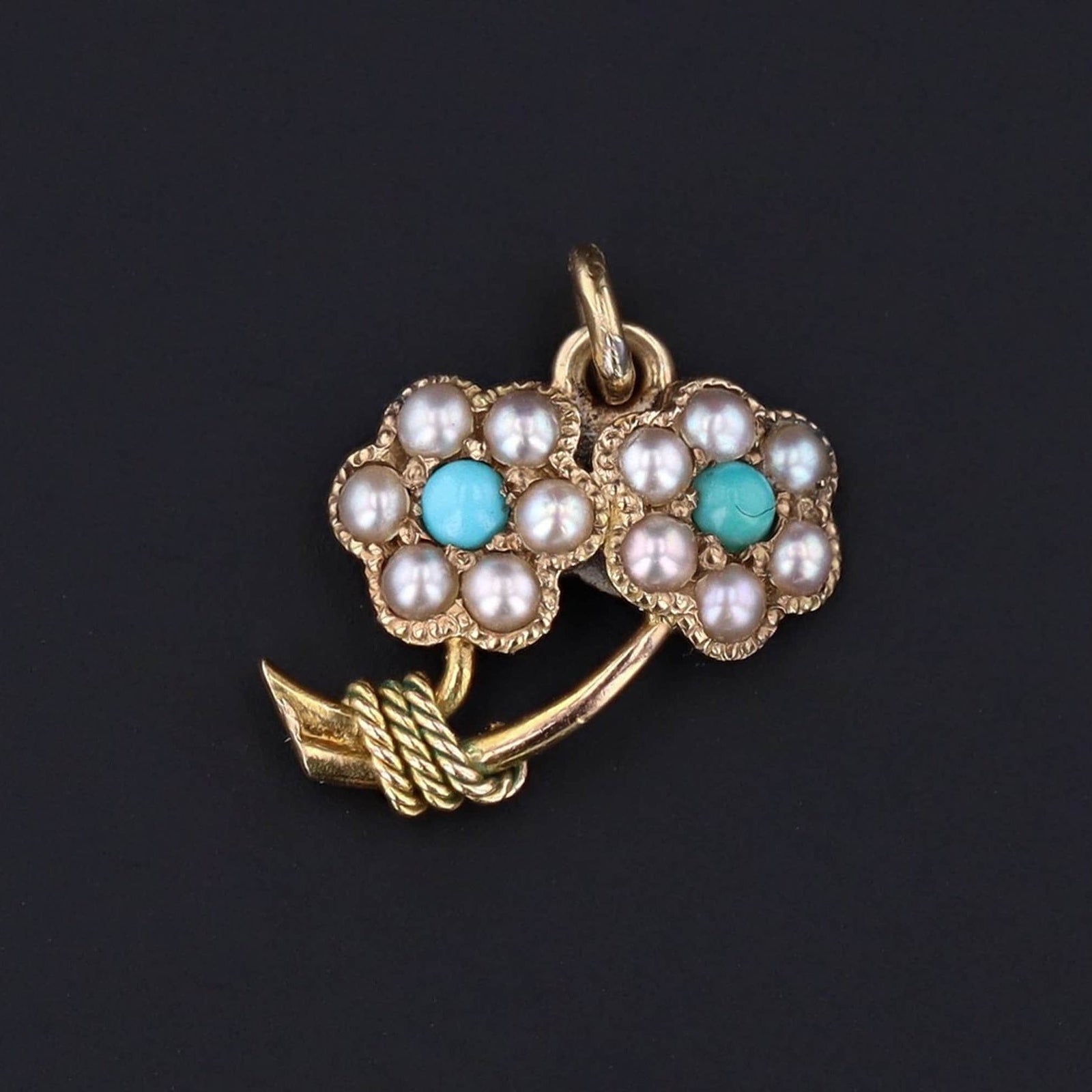 Flower Charm | Turquoise & Pearl Charm - Trademark Antiques