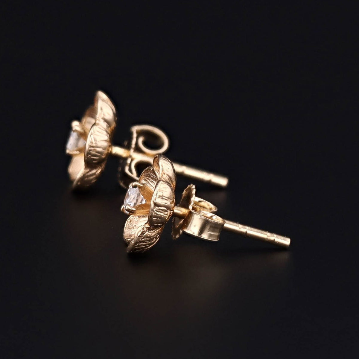Flower Earrings | 14k Gold &amp; Diamond Earrings - Trademark Antiques