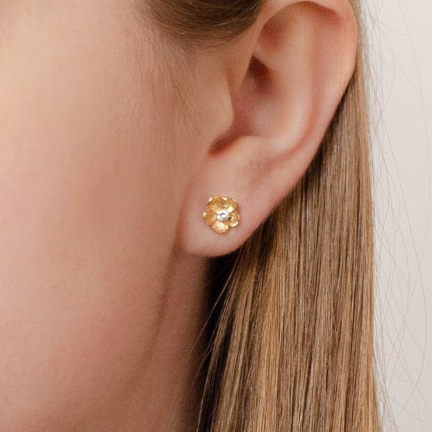 Flower Earrings | 14k Gold &amp; Diamond Earrings - Trademark Antiques
