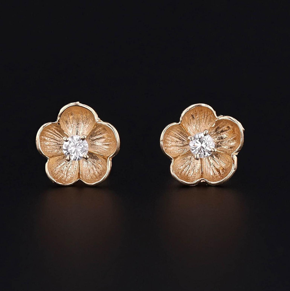Flower Earrings | 14k Gold &amp; Diamond Earrings - Trademark Antiques