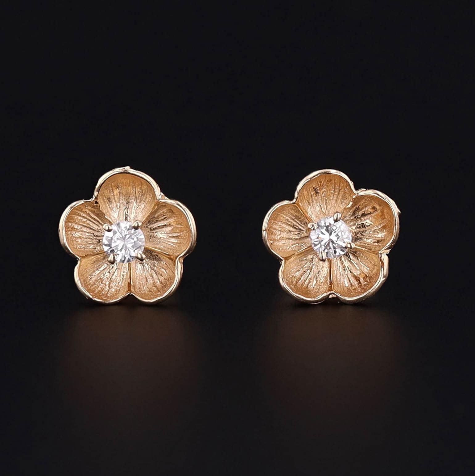Flower Earrings | 14k Gold & Diamond Earrings - Trademark Antiques