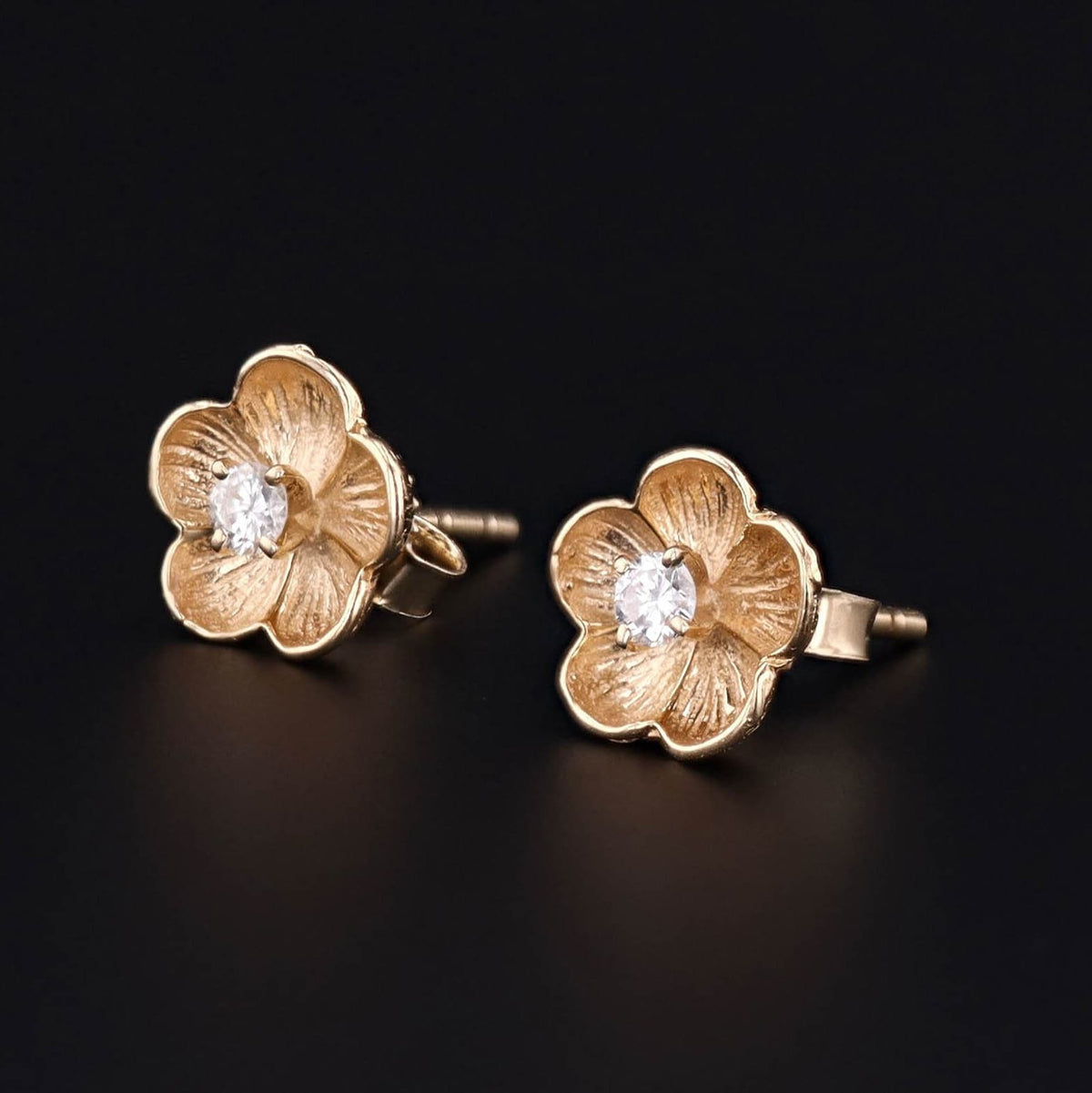 Flower Earrings | 14k Gold &amp; Diamond Earrings - Trademark Antiques