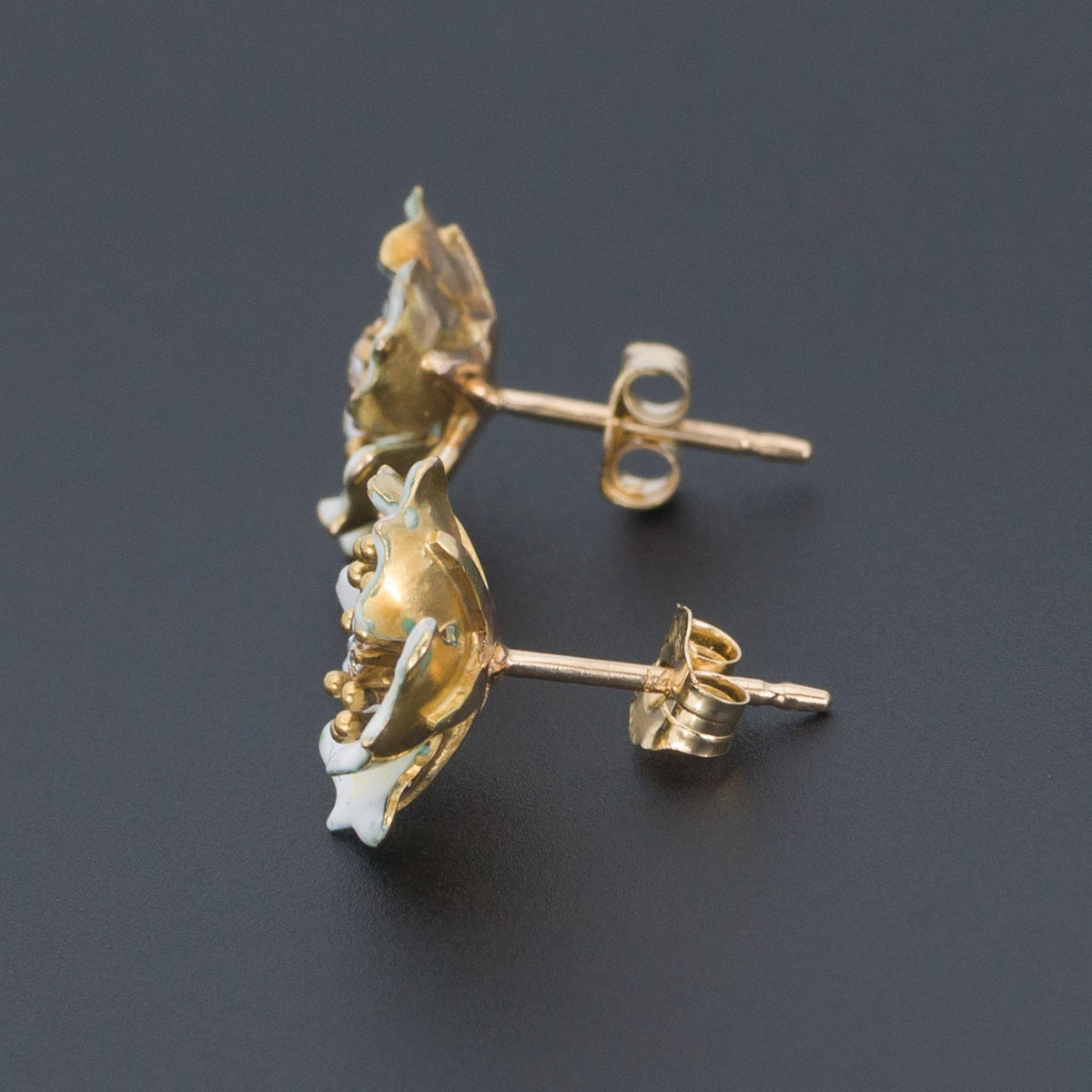 Flower Earrings | White Enamel Flower Earrings - Trademark Antiques