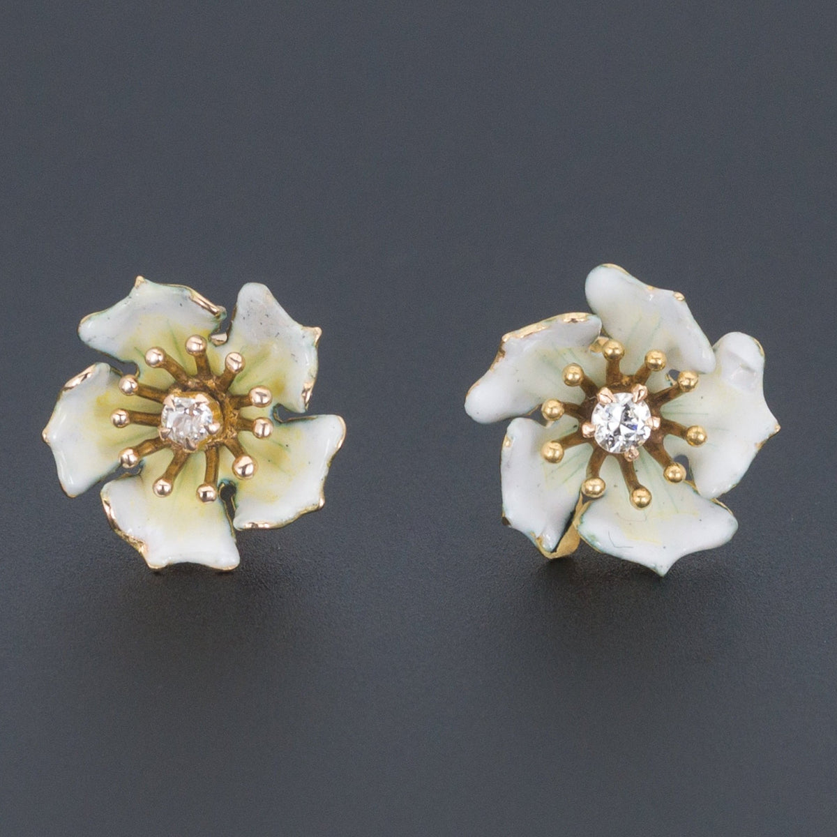 Flower Earrings | White Enamel Flower Earrings - Trademark Antiques