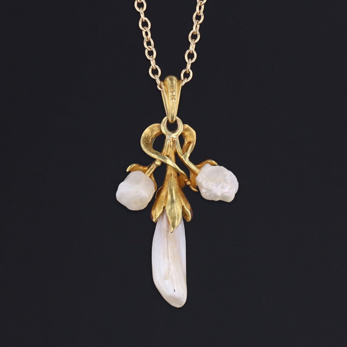 Flower Pendant | Antique Enamel &amp; Pearl Pendant by Bippart - Trademark Antiques
