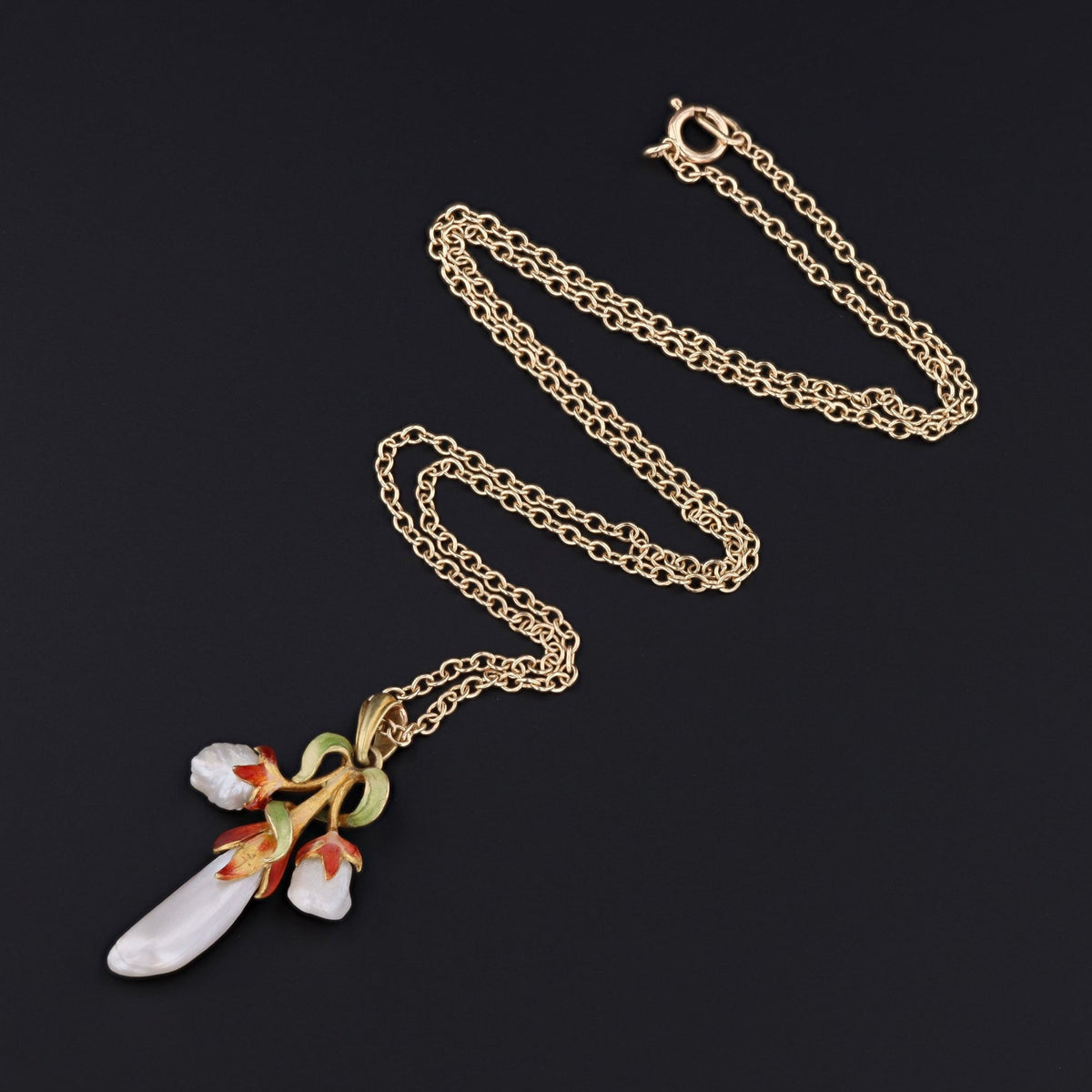 Flower Pendant | Antique Enamel &amp; Pearl Pendant by Bippart - Trademark Antiques