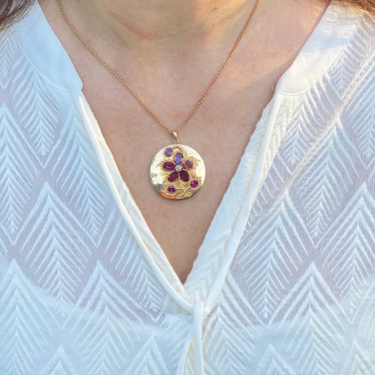 Flower Pendant | Garnet Flower Pendant - Trademark Antiques