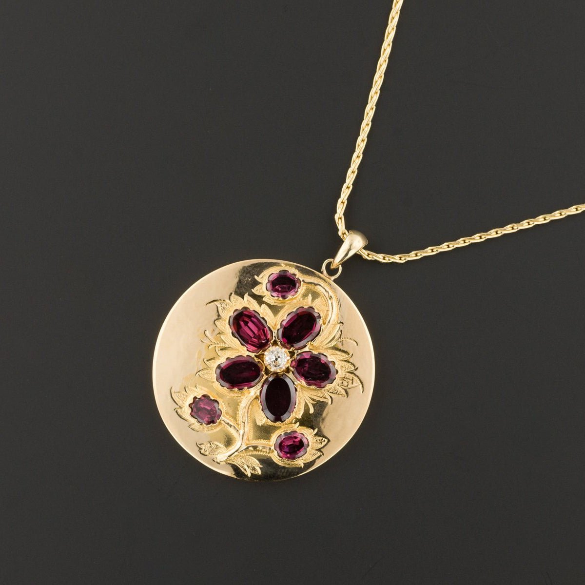 Flower Pendant | Garnet Flower Pendant - Trademark Antiques