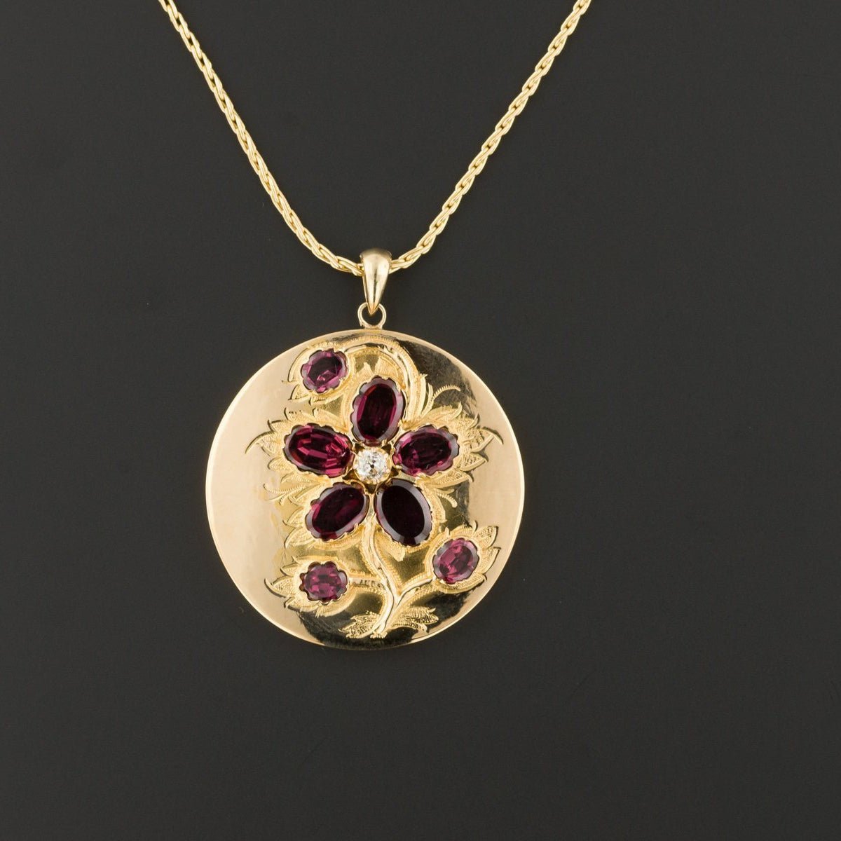 Flower Pendant | Garnet Flower Pendant - Trademark Antiques