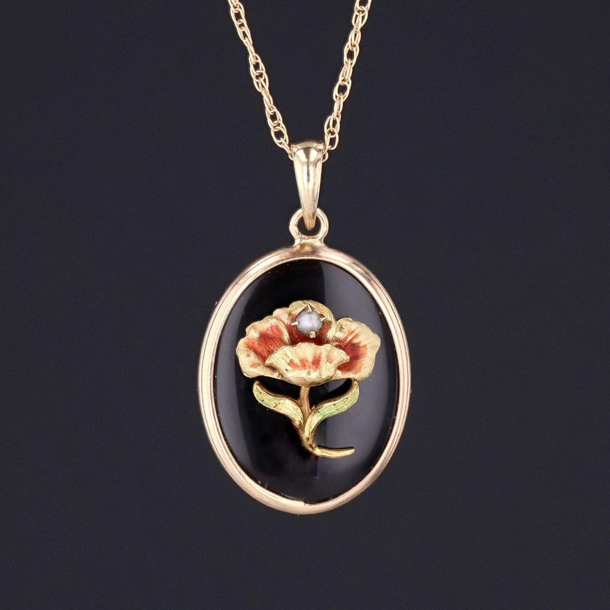 Flower Pendant | Onyx Flower Pendant - Trademark Antiques