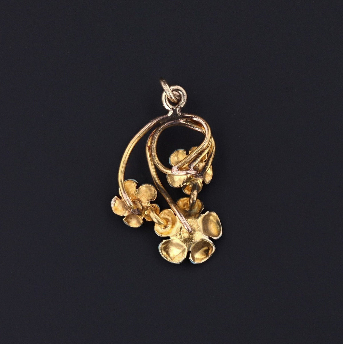 Forget - Me - Not Flower Charm | 14k Gold &amp; Diamond Flower Pendant - Trademark Antiques