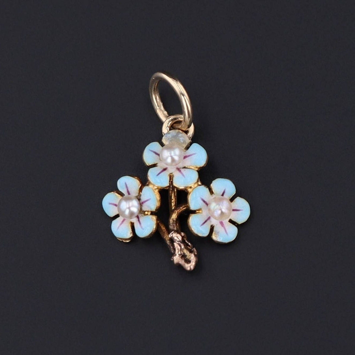 Forget - Me - Not Flower Charm | 14k Gold &amp; Pearl Flower Pendant - Trademark Antiques