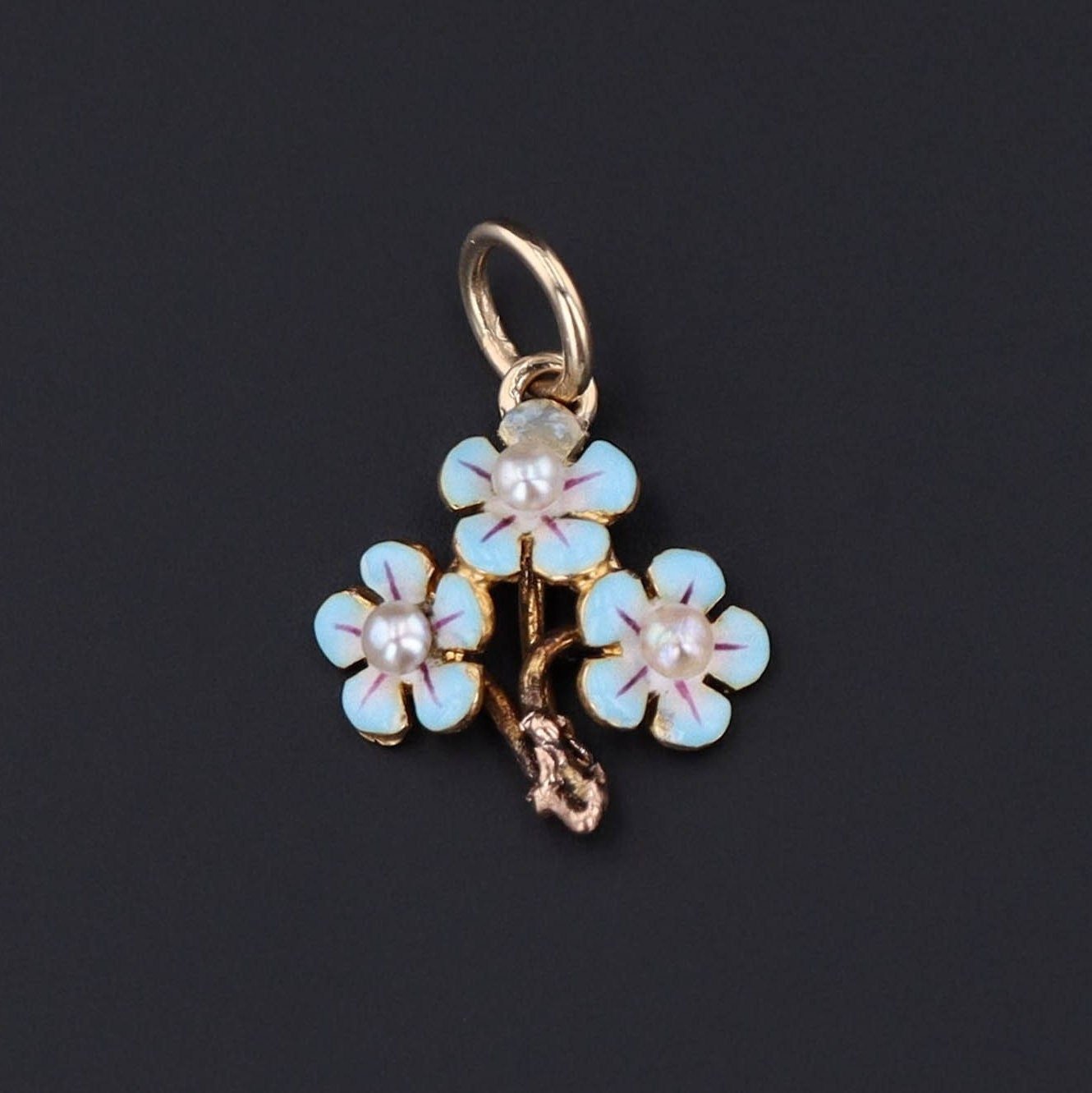 Forget - Me - Not Flower Charm | 14k Gold & Pearl Flower Pendant - Trademark Antiques