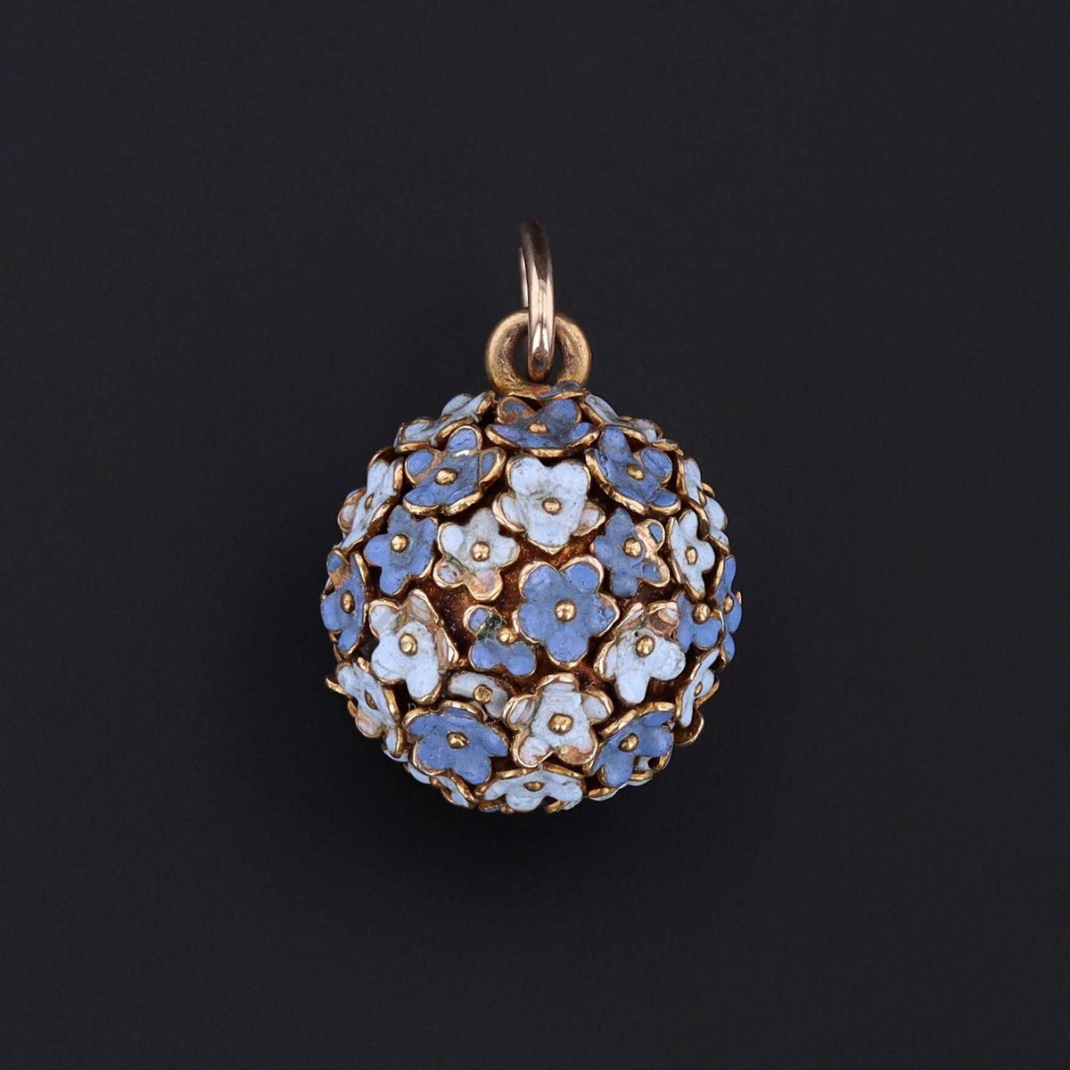Forget - Me - Not Flower Pendant | 14k Gold &amp; Enamel Charm - Trademark Antiques