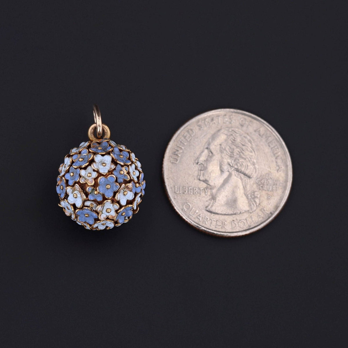 Forget - Me - Not Flower Pendant | 14k Gold &amp; Enamel Charm - Trademark Antiques