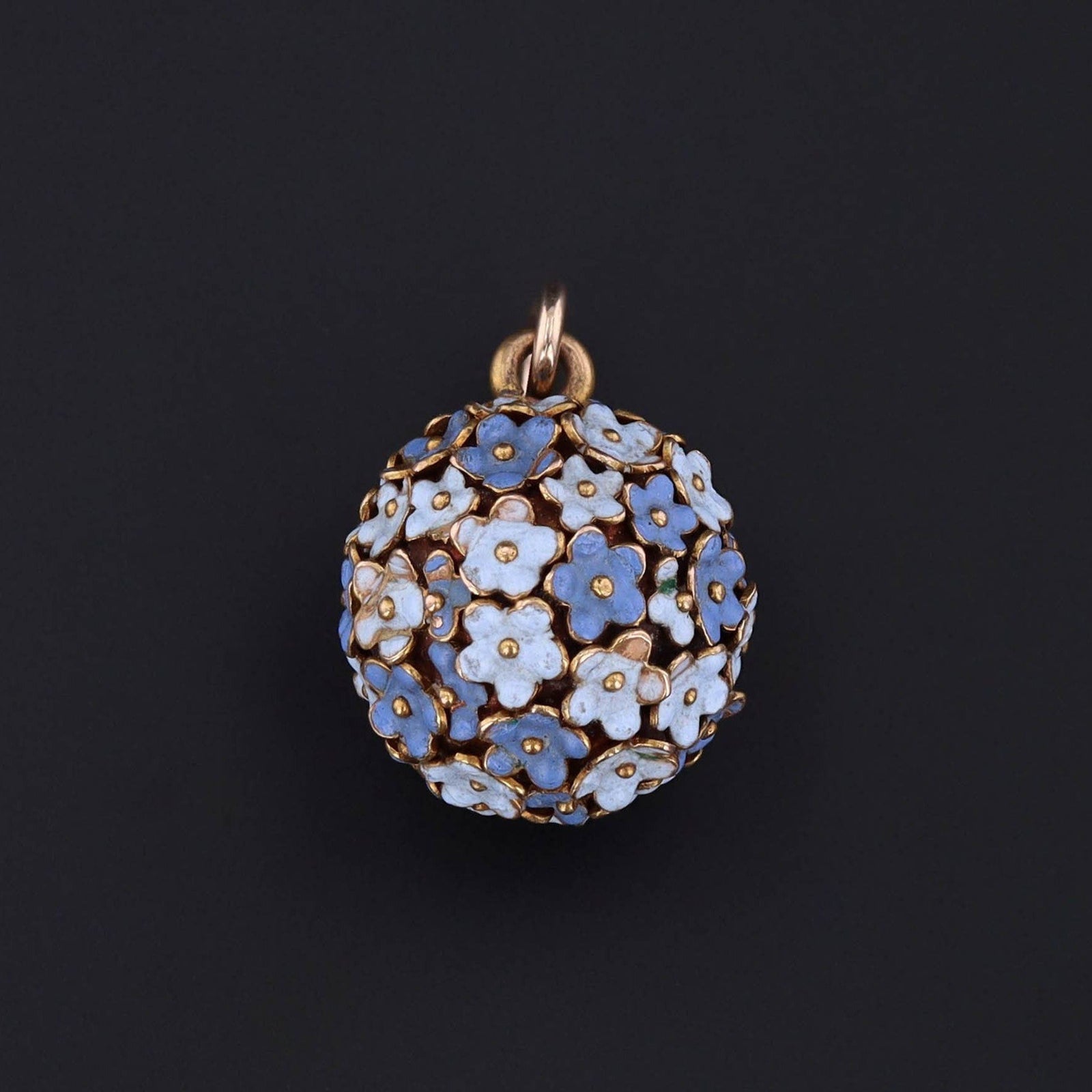 Forget - Me - Not Flower Pendant | 14k Gold & Enamel Charm - Trademark Antiques