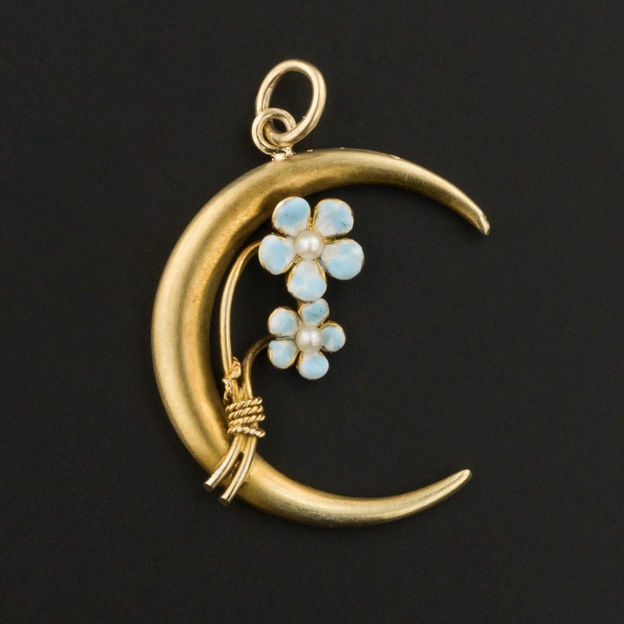Forget - me - not Flower Pendant | Crescent Moon Pendant - Trademark Antiques