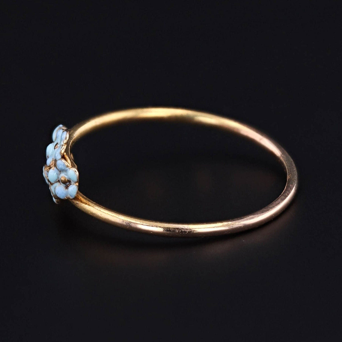Forget - Me - Not Flower Ring | 14k Gold &amp; Enamel - Trademark Antiques