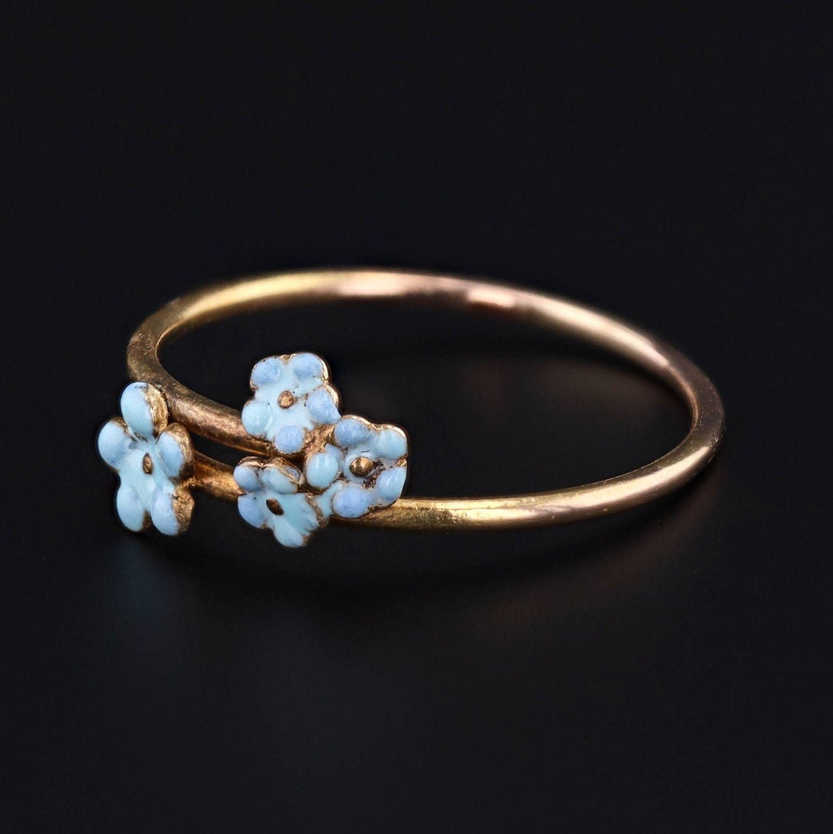 Forget - Me - Not Flower Ring | 14k Gold &amp; Enamel - Trademark Antiques