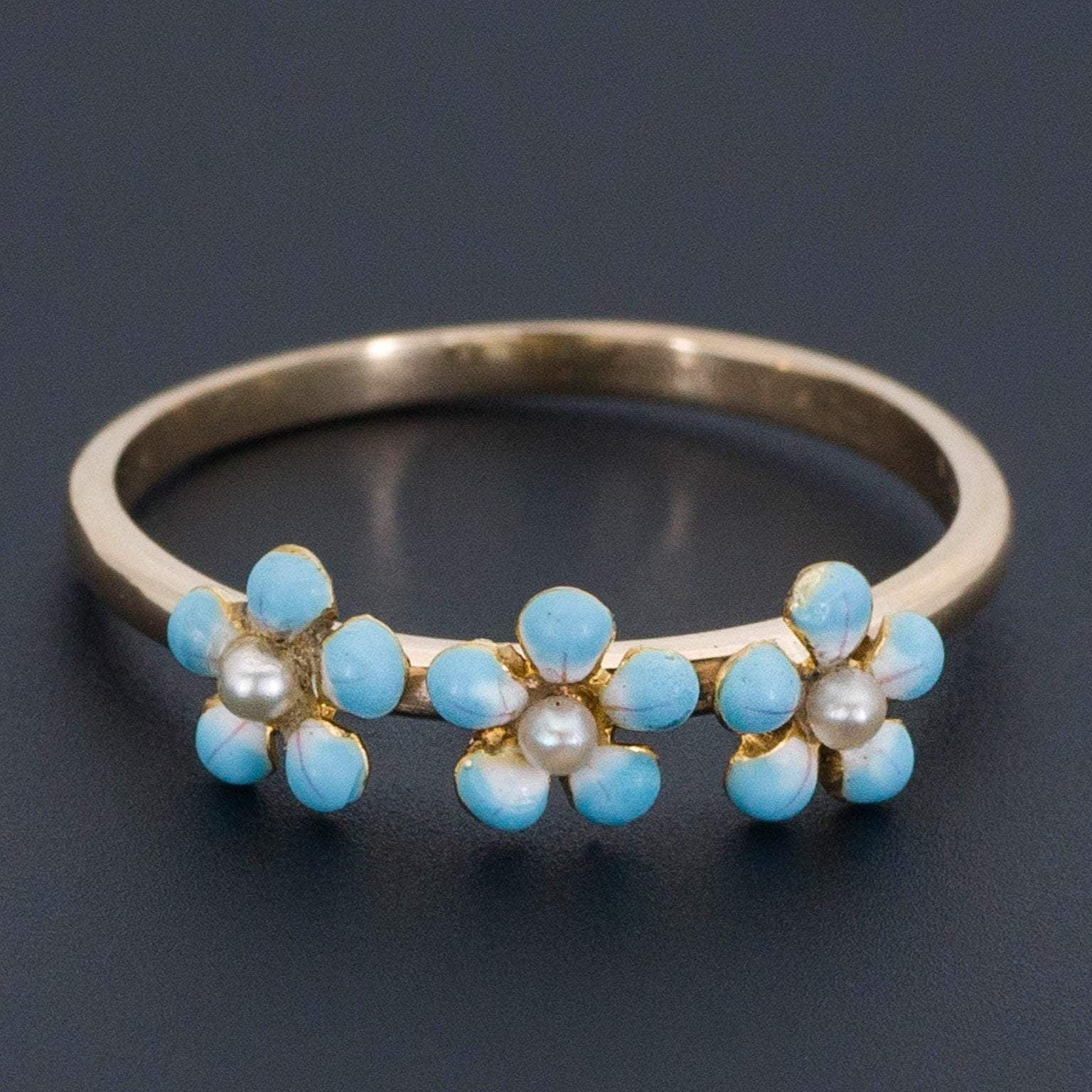 Forget - me - not Flower Ring | Antique Pin Conversion Ring - Trademark Antiques