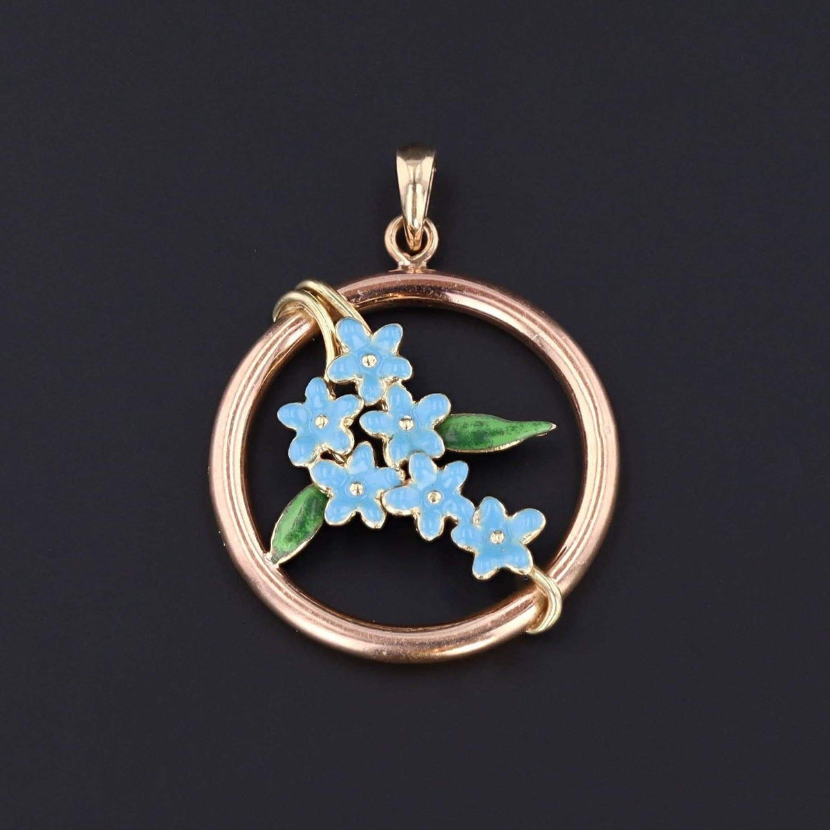 Forget - Me - Not Pendant | 14k Gold &amp; Enamel Flower Pendant - Trademark Antiques