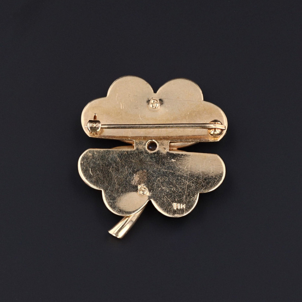 Four Leaf Clover Brooch | 14k Gold &amp; Diamond Clover - Trademark Antiques