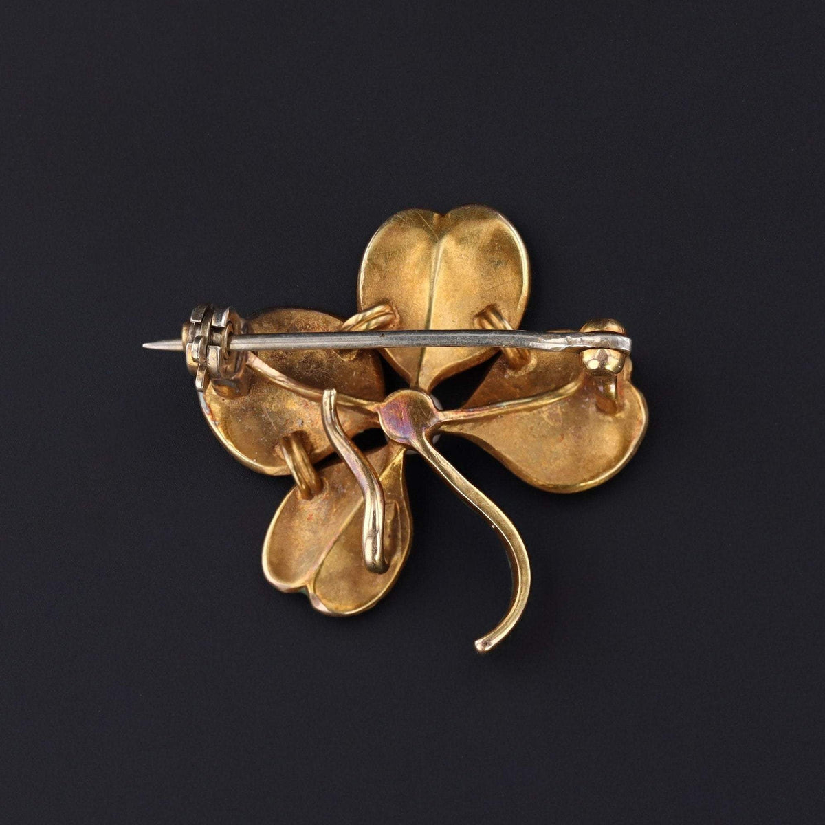 Four Leaf Clover Brooch | Antique Enamel Clover with Pearl Brooch - Trademark Antiques