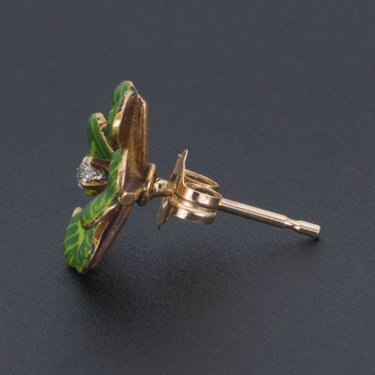 Four Leaf Clover Single Stud Earring | Antique Stick Pin Conversion Earring - Trademark Antiques