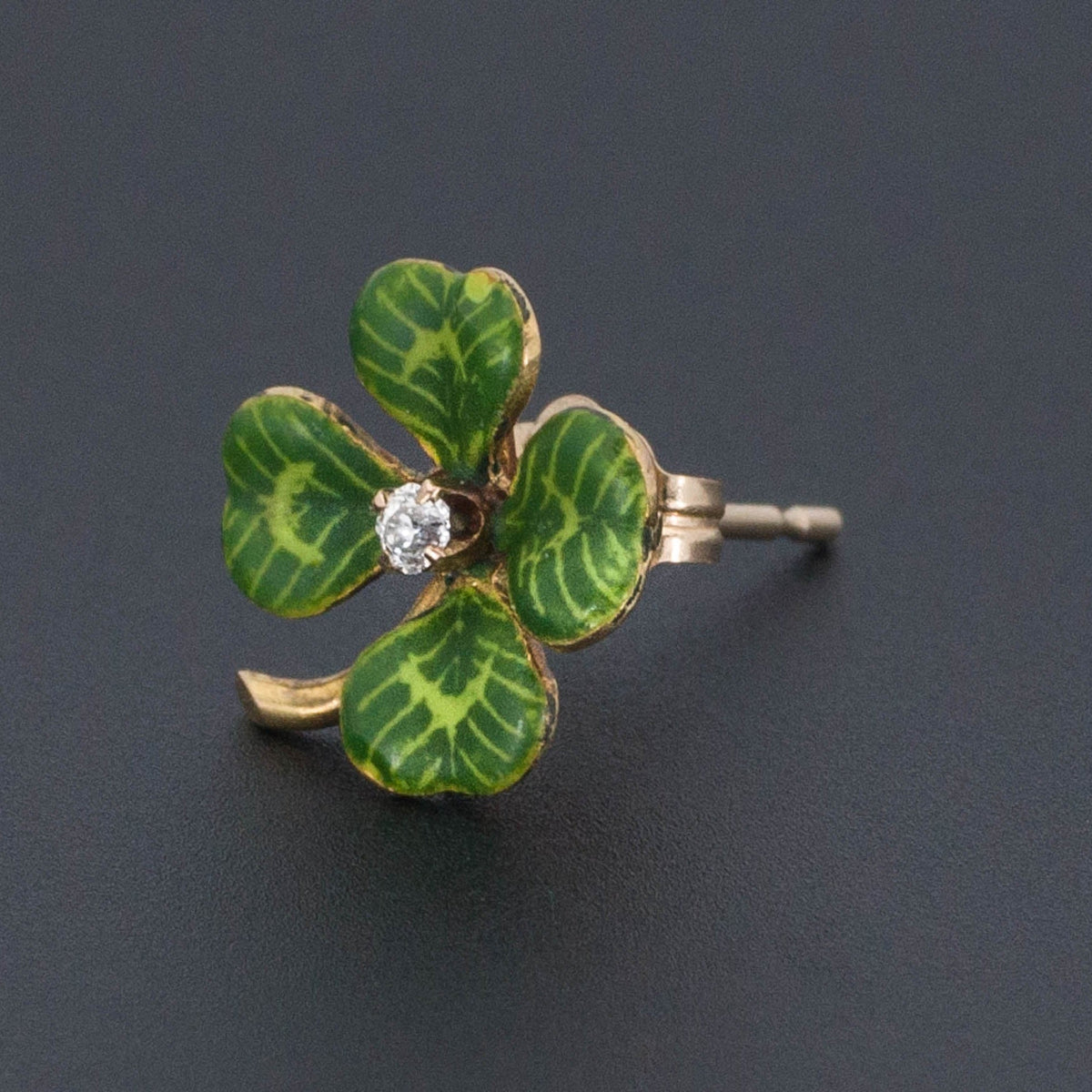 Four Leaf Clover Single Stud Earring | Antique Stick Pin Conversion Earring - Trademark Antiques
