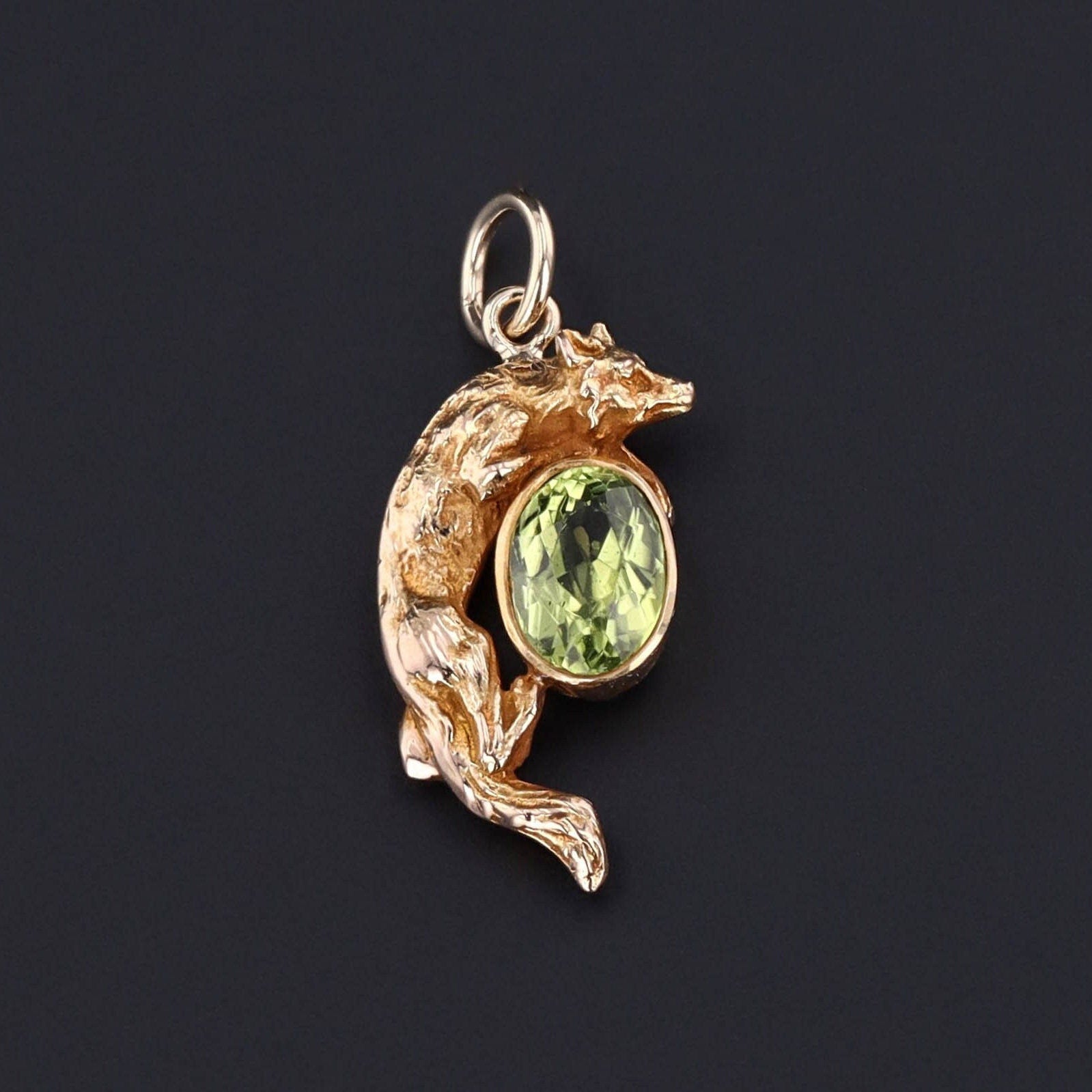 Fox Charm | Peridot Fox Charm - Trademark Antiques