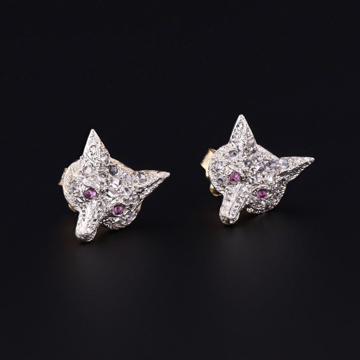Fox Earrings | Diamond Fox Earrings - Trademark Antiques