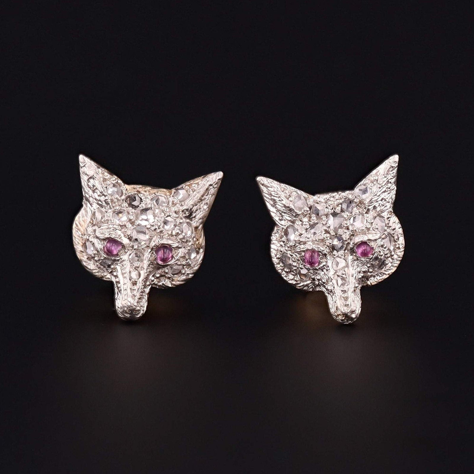 Fox Earrings | Diamond Fox Earrings - Trademark Antiques
