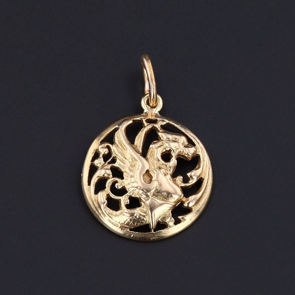 French Art Nouveau Griffin or Dragon Charm of 18k Gold - Trademark Antiques