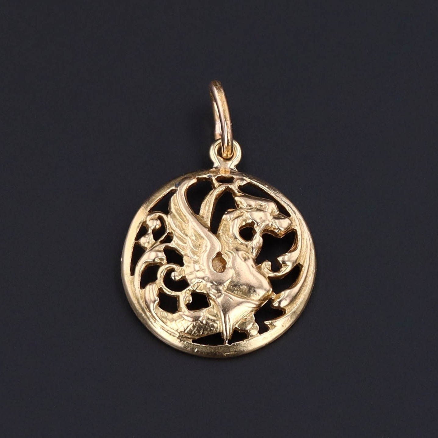 French Art Nouveau Griffin or Dragon Charm of 18k Gold - Trademark Antiques