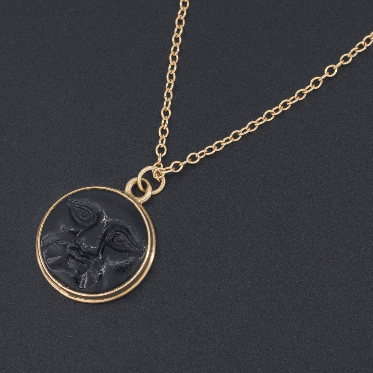 French Jet Face Pendant | Black Glass Pendant - Trademark Antiques