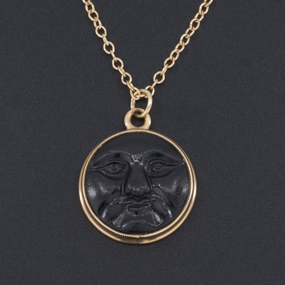 French Jet Face Pendant | Black Glass Pendant - Trademark Antiques