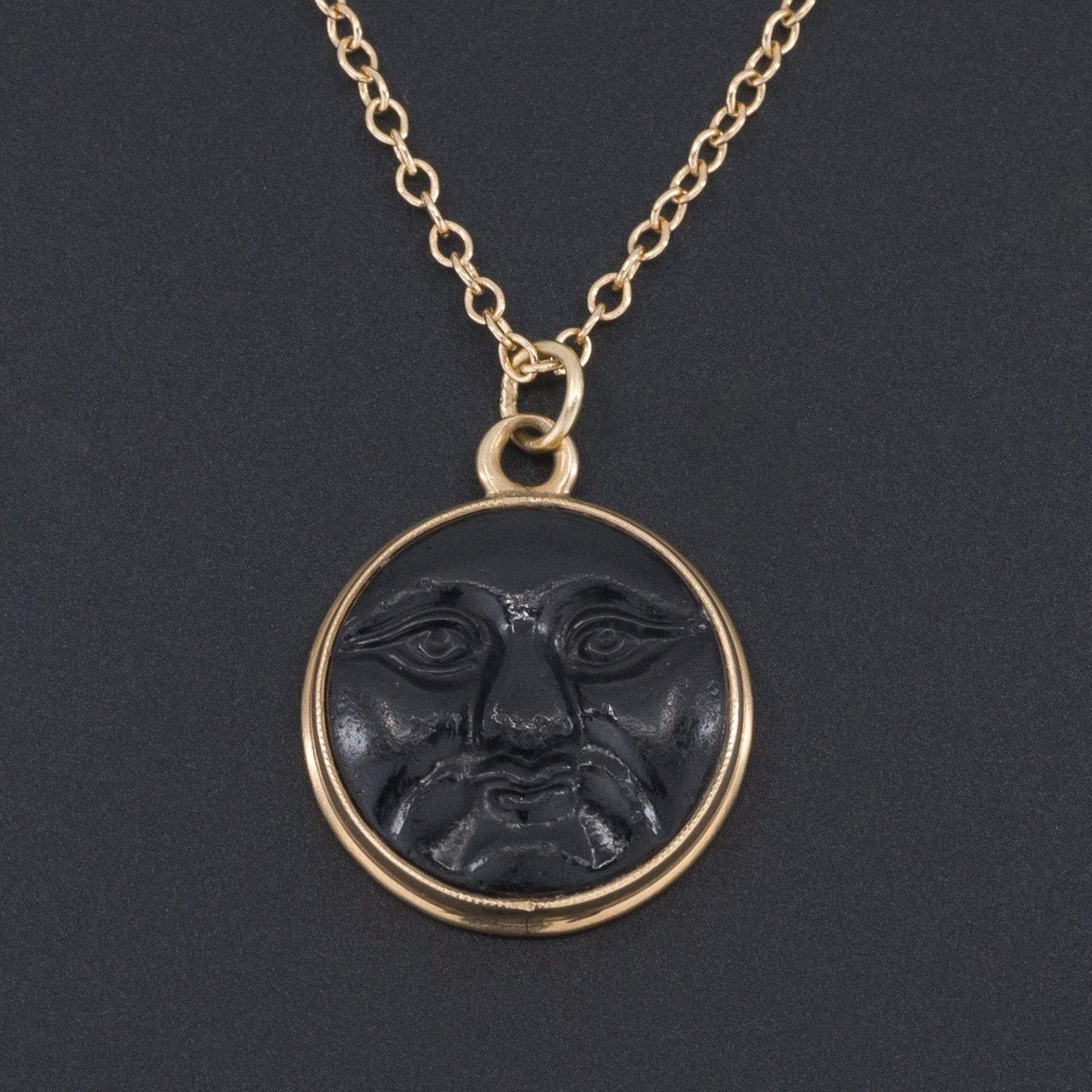 French Jet Face Pendant | Black Glass Pendant - Trademark Antiques