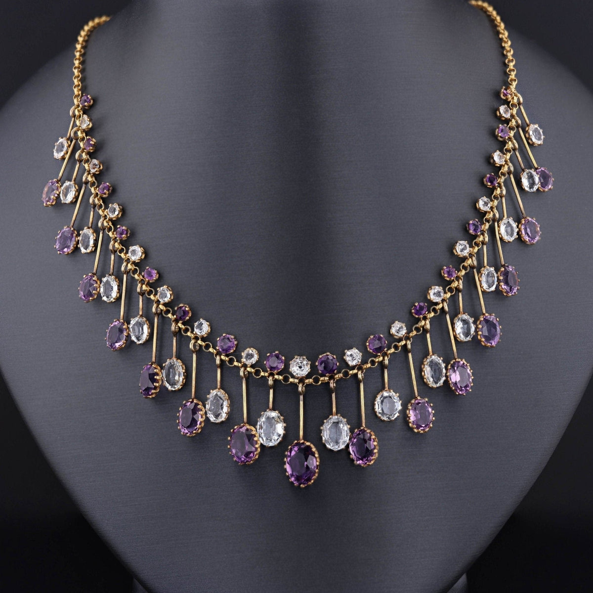 Fringe Necklace | 14k Gold, Amethyst &amp; Aqua Necklace - Trademark Antiques