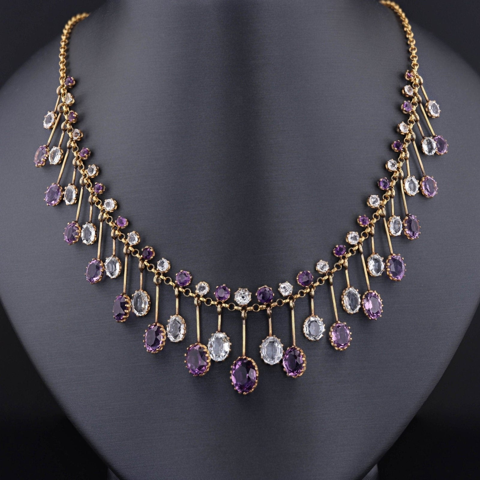 Fringe Necklace | 14k Gold, Amethyst & Aqua Necklace - Trademark Antiques