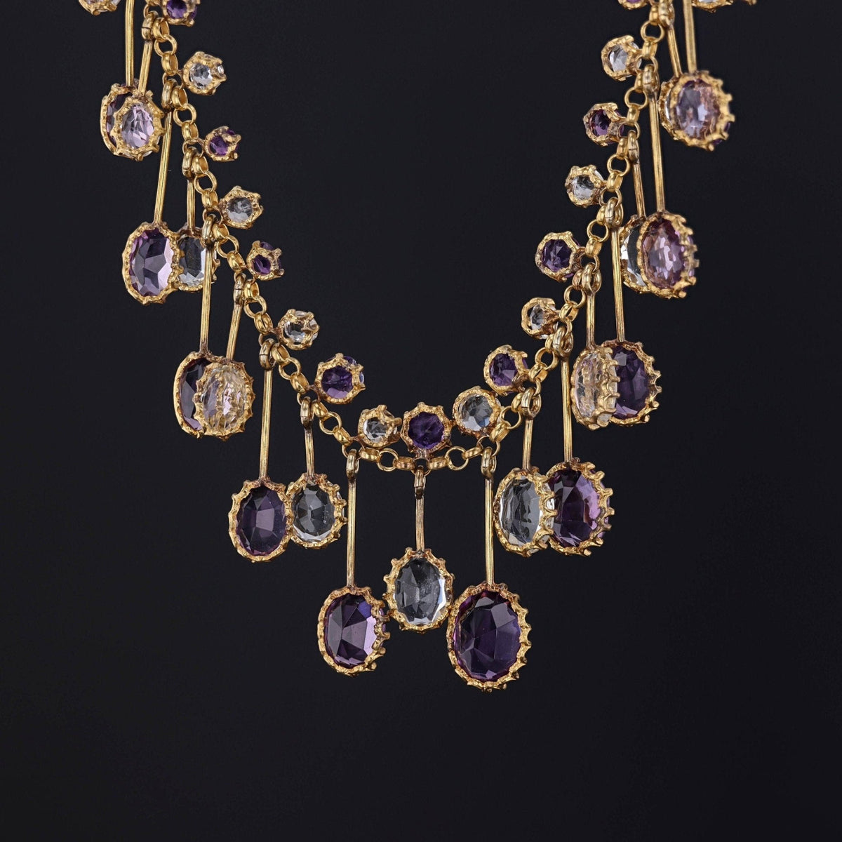 Fringe Necklace | 14k Gold, Amethyst &amp; Aqua Necklace - Trademark Antiques