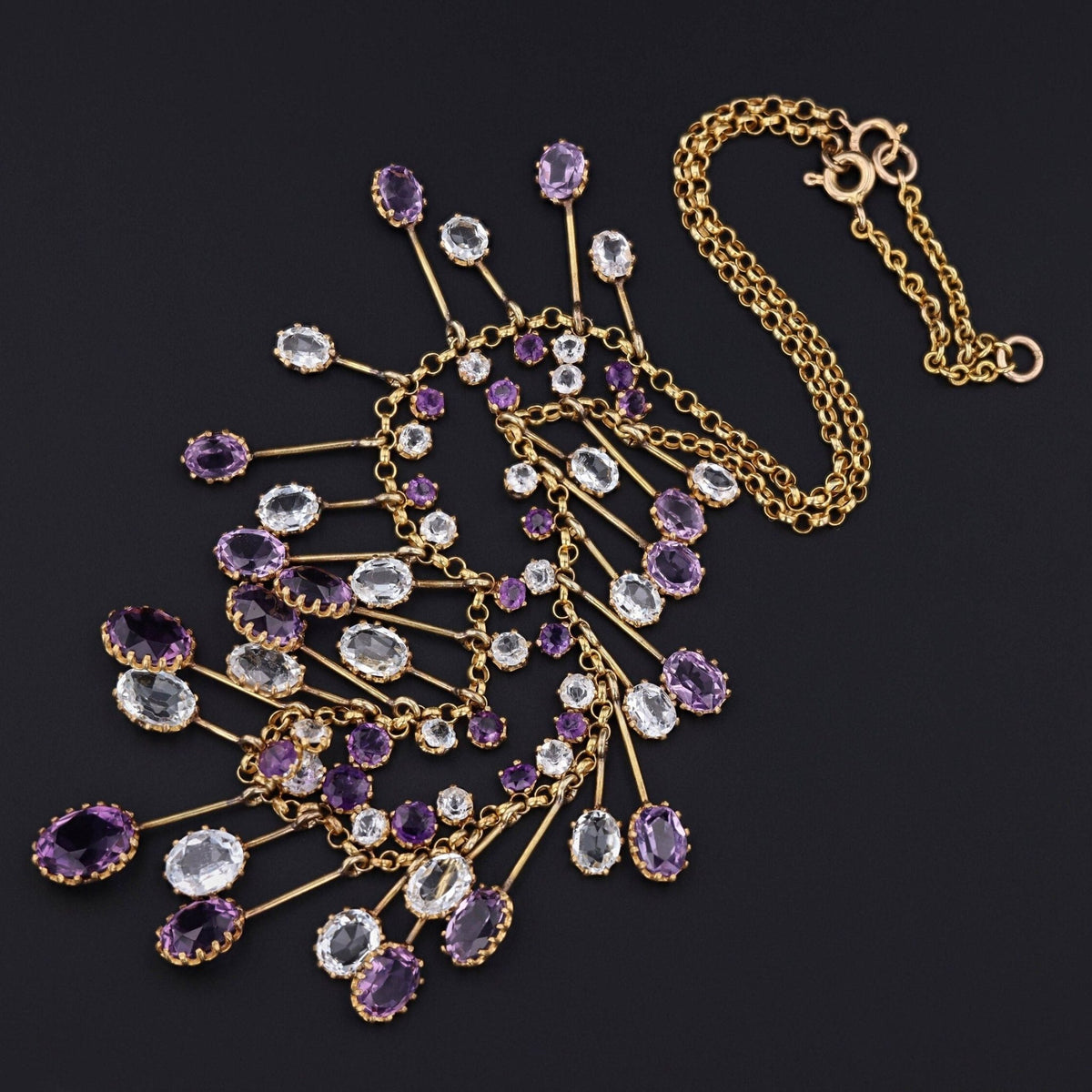 Fringe Necklace | 14k Gold, Amethyst &amp; Aqua Necklace - Trademark Antiques