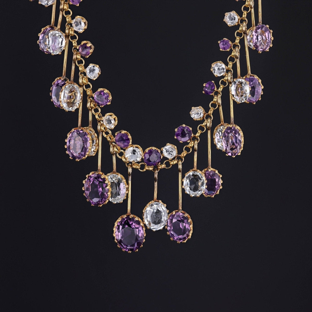 Fringe Necklace | 14k Gold, Amethyst &amp; Aqua Necklace - Trademark Antiques