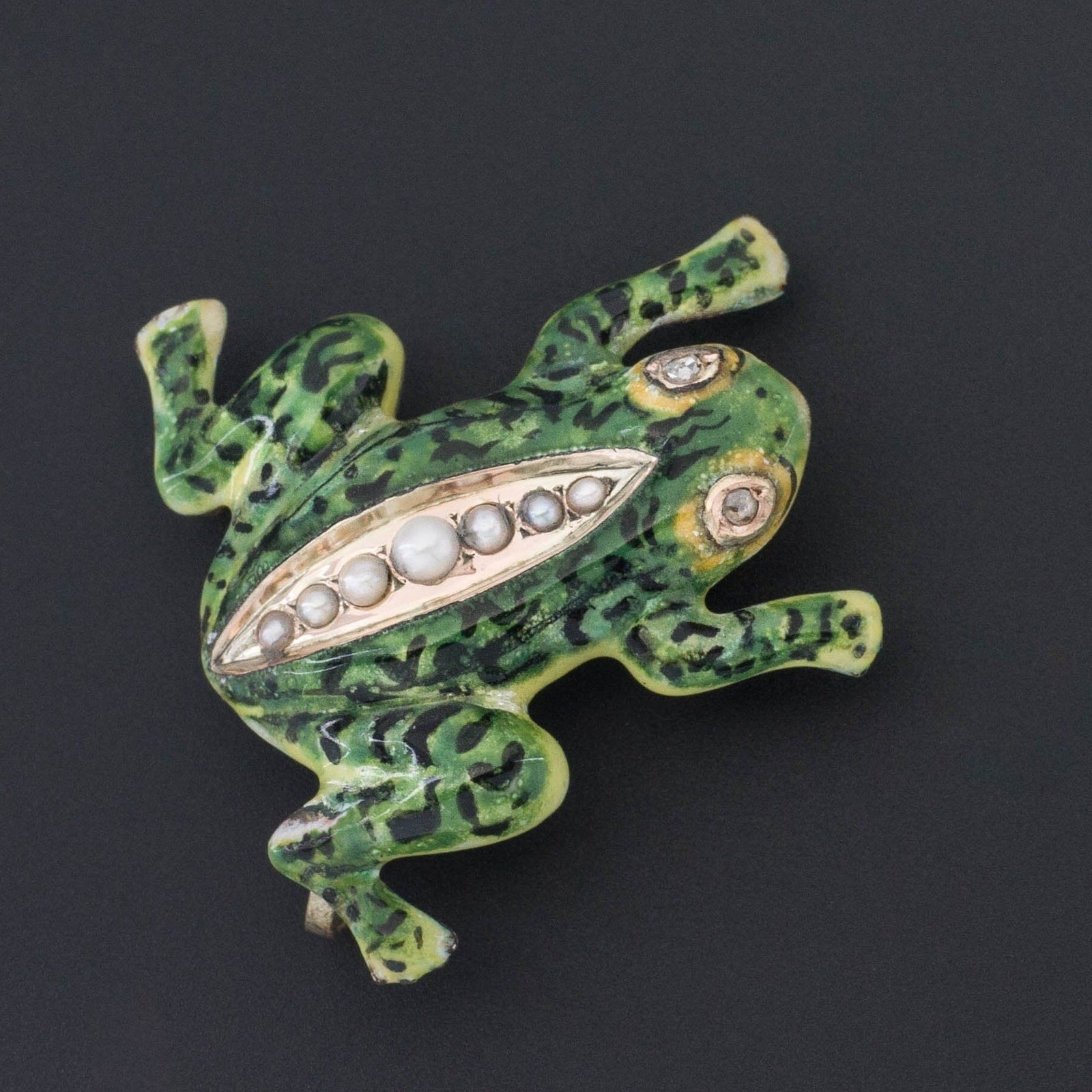 Frog Brooch | Vintage Enamel Frog Brooch - Trademark Antiques