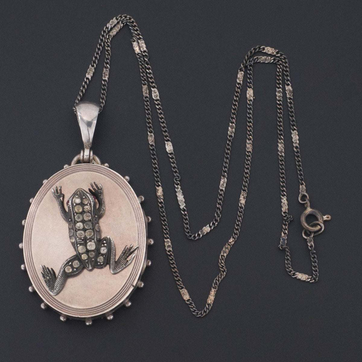 Frog Locket Necklace | Antique Silver Necklace - Trademark Antiques