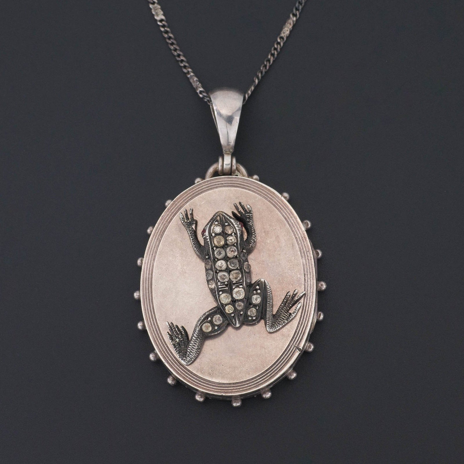 Frog Locket Necklace | Antique Silver Necklace - Trademark Antiques