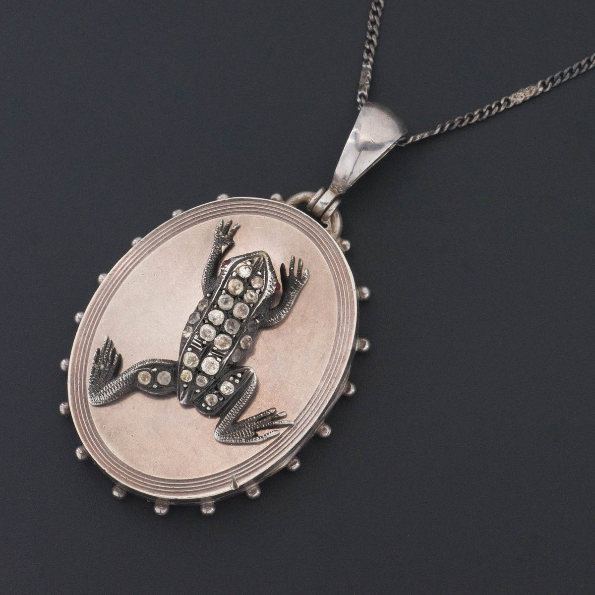 Frog Locket Necklace | Antique Silver Necklace - Trademark Antiques