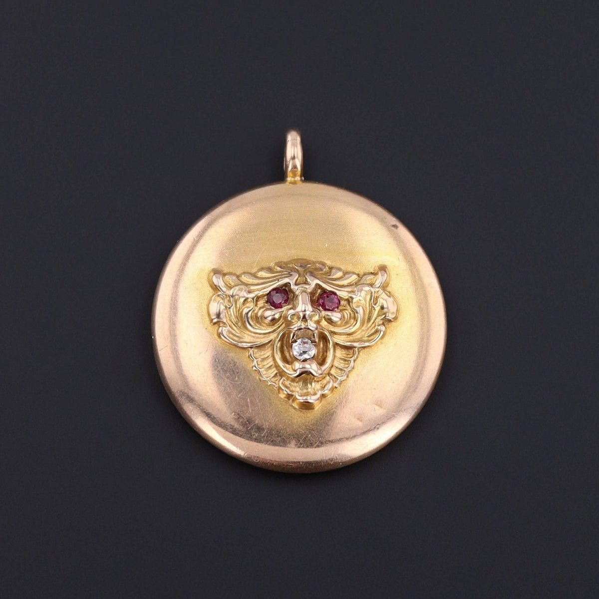 Gargoyle Pendant | 10k Gold, Ruby &amp; Diamond Pendant - Trademark Antiques